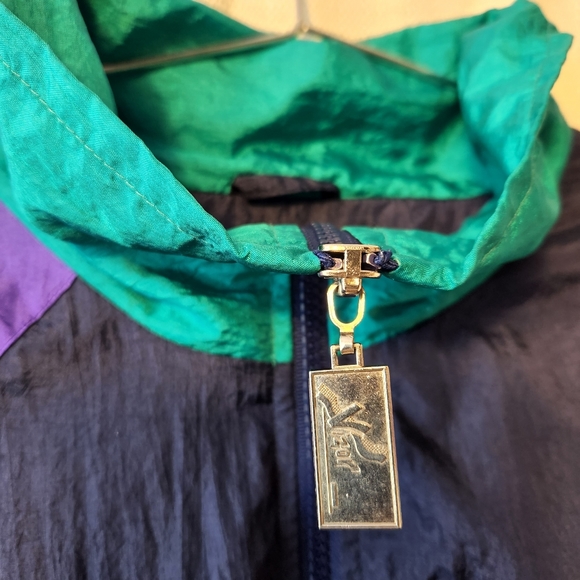 💜 Vtg 80s Vizor Nylon Jacket | Color Block | L 💚 - Picture 4 of 5